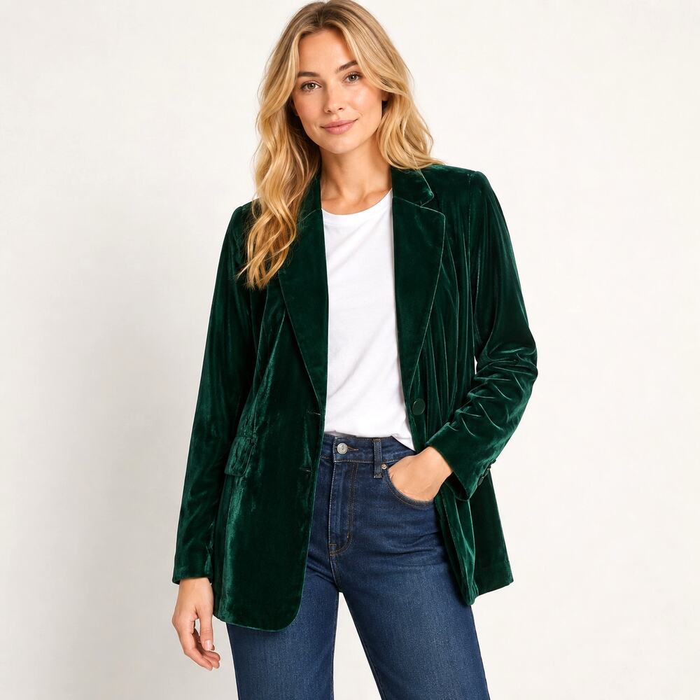 Gibson Latimer Emerald Green Velvet Blazer Jacket Women’s Sz Large Oversize Fit
